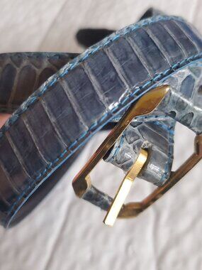 EUC Cassidy Wm L 28-32" Belt Snakeskin BlueGreen Embellished LizardExotic Buckle